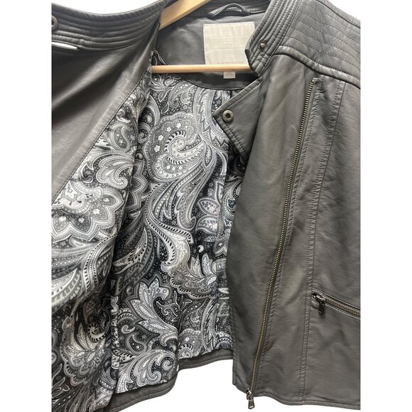 Anthropologie Ett:Twa Gray Vegan Leather Cropped Moto Jacket - Picture 8 of 12